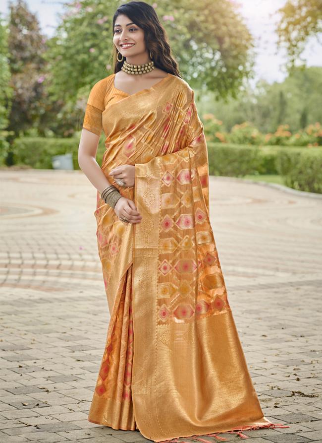 Organza Yellow Festival Wear Weaving Saree